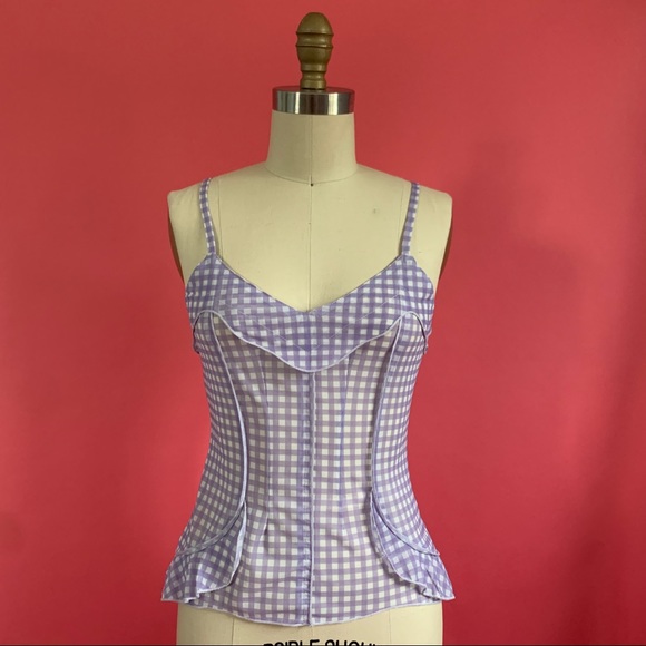 River Island Tops - River Island Gingham Sheer Mesh Stretch Tank Top w/Exposed Seams - 6